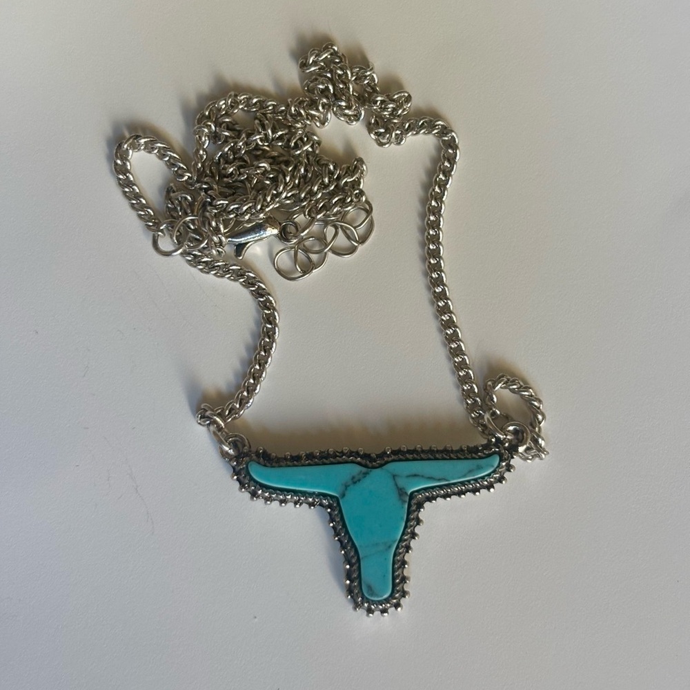 Silver and Turquoise Necklace western longhorn